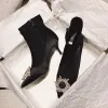 Classy Black Casual Womens Boots 2020 Rhinestone 9 cm Stiletto Heels Pointed Toe Boots
