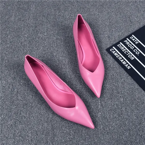 Classy Candy Pink Casual Pumps 2019 Leather 3 cm Stiletto Heels Low Heel Pointed Toe Pumps