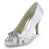 Custom Wedding Shoes Elegant Satin Bridesmaid Shoes Women Fish Head Diamond Buckle