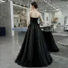 Eleganckie Czarne Sukienki Na Bal 2020 Princessa Kochanie Bez Rękawów Rhinestone Frezowanie Długie Bez Pleców Sukienki Wizytowe