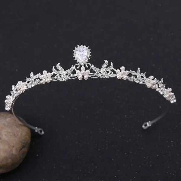 Elegant Silver Tiara Bridal Hair Accessories 2020 Alloy Zircon Pearl Wedding Accessories