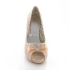 Elegant Wedding Shoes 2016 Champagne Stiletto Heels Pumps 4 Inch High Heel Peep Toe