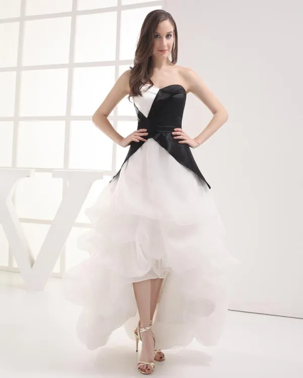 Fashion Imitation Silk Organza Ruffle Sweetheart Asymmetrical Celebrity Prom Dress