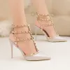 Fashion Red Rivet Evening Party Womens Sandals 2020 T-Strap 10 cm Stiletto Heels Pointed Toe Sandals
