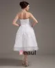 Fashionable Satin Applique Strapless Tea-Length Mini Wedding Dresses