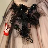 Flower Fairy Black Prom Dresses 2017 Black Tulle Appliques Backless Beading Prom Formal Dresses