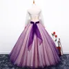 Flower Fairy Purple Ball Gown Prom Dresses 2017 V-Neck Tulle Appliques Backless Beading Prom Formal Dresses