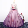 Flower Fairy Purple Ball Gown Prom Dresses 2017 V-Neck Tulle Appliques Backless Beading Prom Formal Dresses