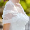 Hohes Niedriges Weiß Brautkleider / Hochzeitskleider 2019 A Linie Schultern Ärmel Rückenfreies Applikationen Spitze Perle Asymmetrisch Rüschen