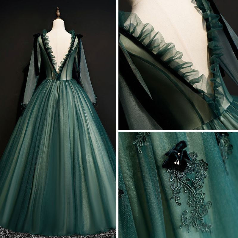 Illusion Dark Green See-through Prom Dresses 2019 Ball Gown Scoop Neck ...