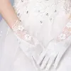 Klasyczna Eleganckie Białe Ślub 2018 Tiulowe Koronki Frezowanie Rękawiczki Ślubne