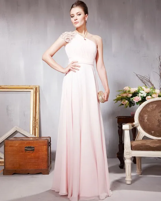 Lace Chiffon Charmeuse Beading Applique One Shoulder Floor Length Evening Dresses
