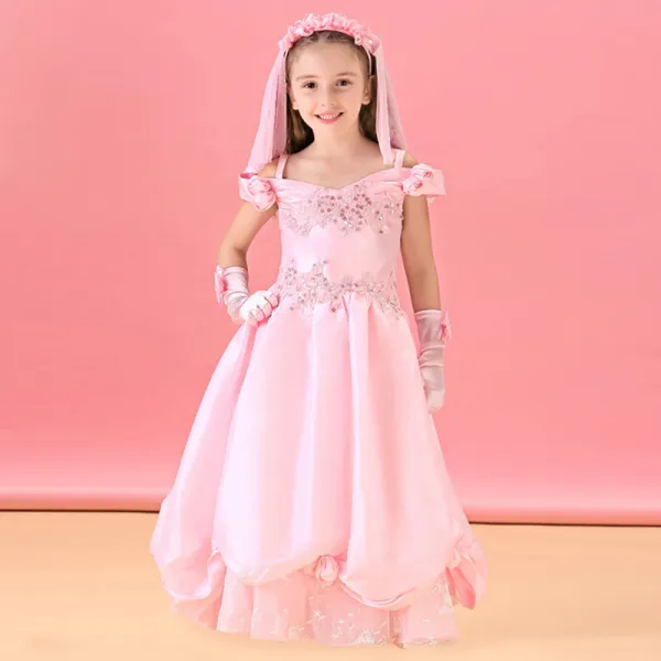Langen Rosa Blumenmädchen-kleid Prinzessin Kleid Kommunionkleider
