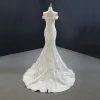 Luxury / Gorgeous Ivory Bridal Wedding Dresses 2020 Trumpet / Mermaid Off-The-Shoulder Short Sleeve Backless Sequins Beading Detachable Cathedral Train Ruffle