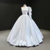 Luxury / Gorgeous White Sequins Prom Dresses 2020 Ball Gown One-Shoulder Sleeveless Floor-Length / Long Backless Formal Dresses