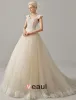 Luxury Square Neckline Beading Corset Ball Gown Champagne Organza Wedding Dress