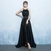 Modern / Fashion Black Evening Dresses  2017 A-Line / Princess Spaghetti Straps Sleeveless Sweep Train Ruffle Backless Formal Dresses