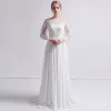 Modern / Fashion Ivory Chiffon See-through Wedding Dresses 2019 Sheath / Fit Square Neckline Puffy Long Sleeve Sweep Train Ruffle