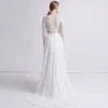 Modern / Fashion Ivory Chiffon See-through Wedding Dresses 2019 Sheath / Fit Square Neckline Puffy Long Sleeve Sweep Train Ruffle