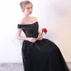 Moderne / Mode Noire Robe De Soirée 2018 Princesse Dentelle Bustier Appliques Perlage Dos Nu Soirée Robe De Ceremonie