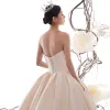 Modest / Simple Champagne Satin Wedding Dresses 2019 A-Line / Princess Amazing / Unique Sweetheart Backless Cathedral Train Ruffle