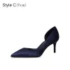 Modest / Simple Navy Blue Office OL Open Side Womens Shoes 2021 Leather 10 cm Stiletto Heels Pointed Toe High Heels