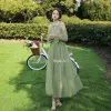 Modest / Simple Sage Green Bridesmaid Dresses 2021 A-Line / Princess Backless Floor-Length / Long Ruffle