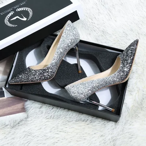 Sparkly Silver Black Wedding Shoes 2019 