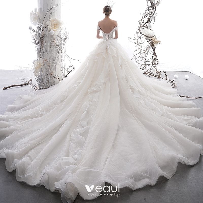 Luxury Gorgeous Champagne Wedding Dresses 2020 Ball Gown Off The