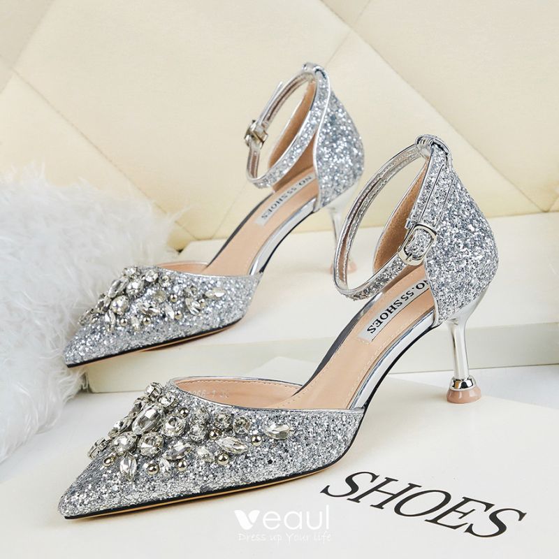 Sparkly Silver Sequins Evening Party High Heels 2020 Rhinestone 6 cm ...