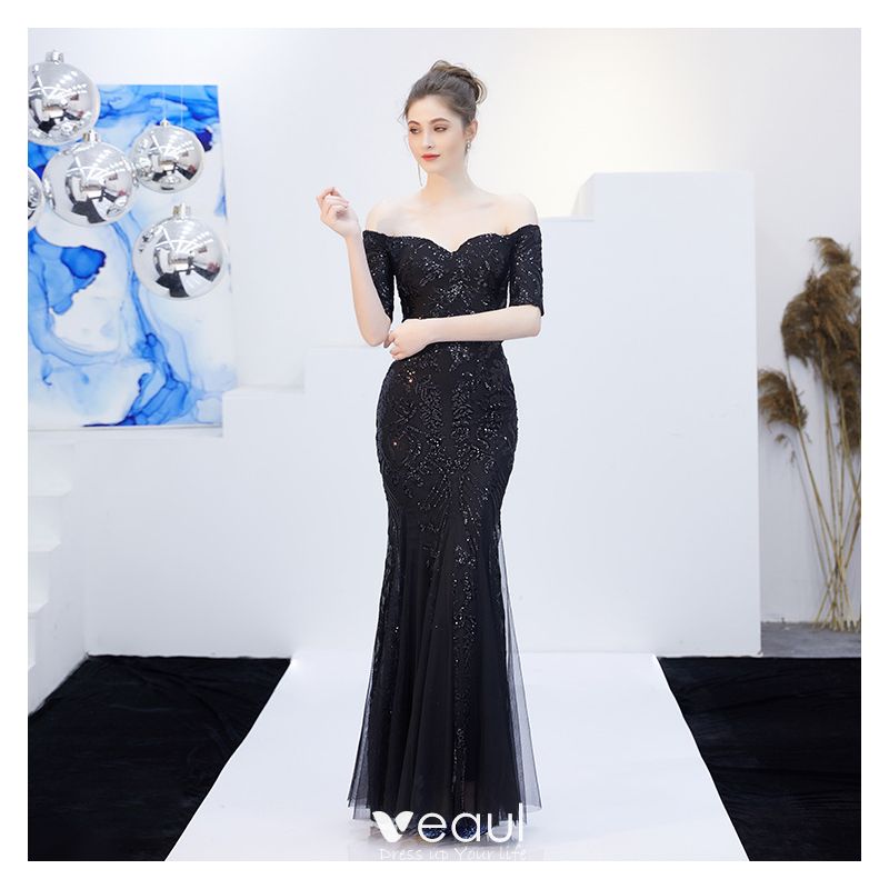 Sparkly Champagne Evening Dresses 2019 Trumpet / Mermaid Off-The ...