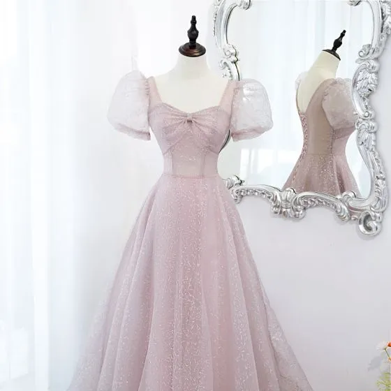 Charming Blushing Pink Prom Dresses 2022 A-Line / Princess Square ...
