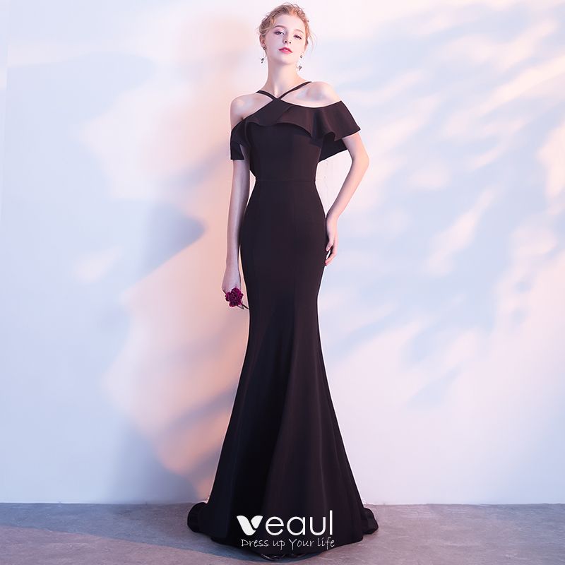 Modest / Simple Black Evening Dresses 2018 Trumpet / Mermaid Strapless ...