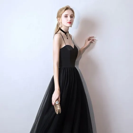 Affordable Black Prom Dresses 2019 A-Line / Princess Spaghetti Straps ...