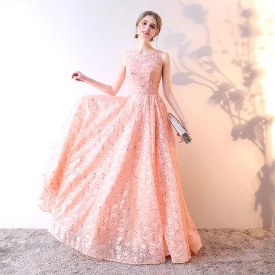 Chic / Beautiful Pearl Pink Evening Dresses 2019 A-Line / Princess ...