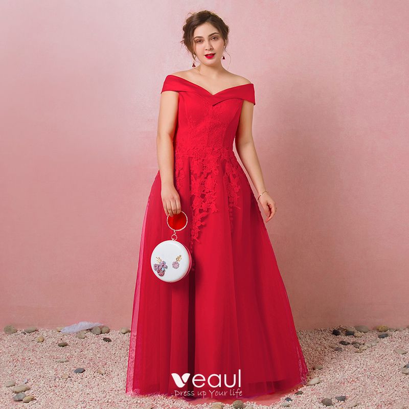 Classic Elegant Red Plus Size Evening Dresses 2018 A Line