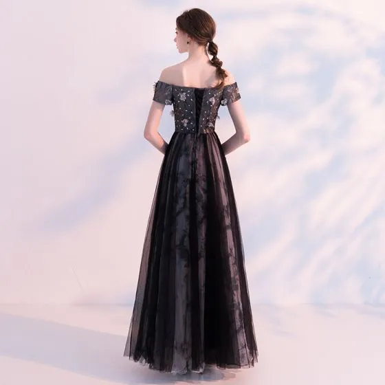 Chic / Beautiful Black Evening Dresses 2018 A-Line / Princess Off-The ...