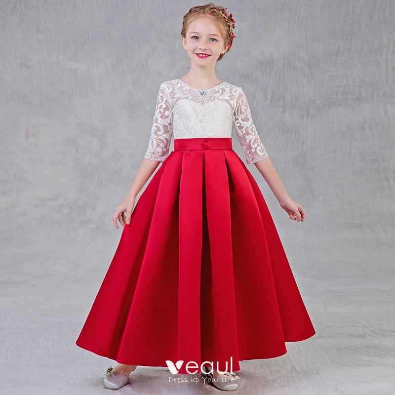 Chic / Beautiful Red Flower Girl Dresses 2018 A-Line / Princess Scoop ...