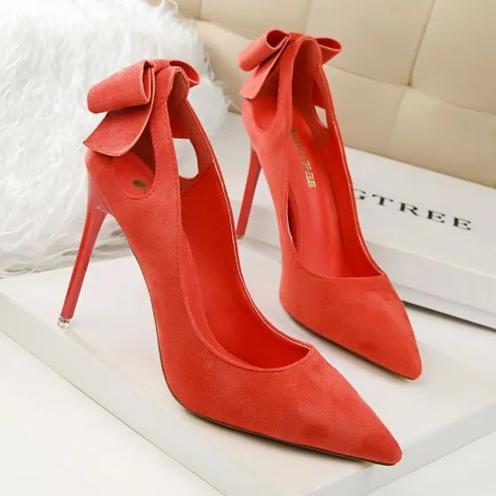 Lovely Candy Pink Dating Pumps 2020 Suede Bow 10 cm Stiletto Heels ...