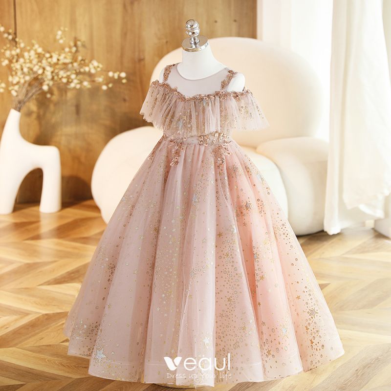 Chic Beautiful Candy Pink Beading Sequins Birthday Flower Girl Dresses 2022  Ball Gown