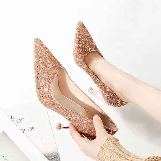 Sparkly Rose Gold Evening Party Pumps 