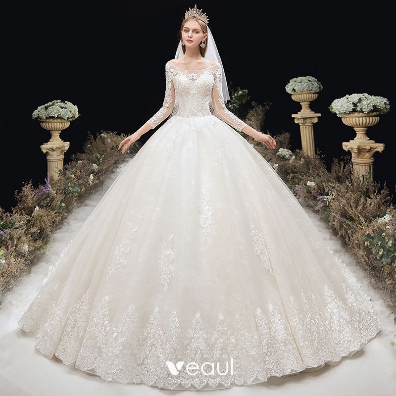 Classy Ivory Wedding Dresses 2020 Ball Gown Scoop Neck Beading Lace ...