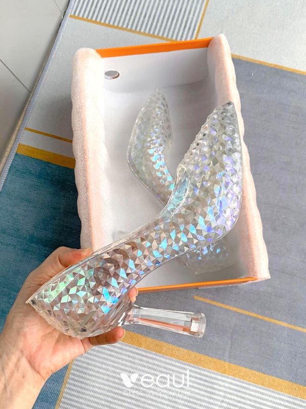 Cinderella Transparent Crystal Wedding Shoes 2023 8 cm Stiletto