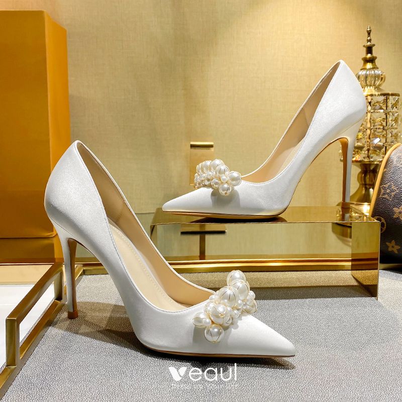 hørbar hundrede Ødelæggelse Chic / Beautiful Rose Gold Prom Pearl Pumps 2021 Leather High Heels 10 cm Stiletto  Heels Pointed