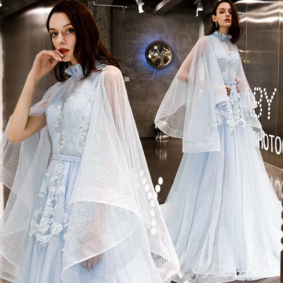 long sleeve sky blue dress