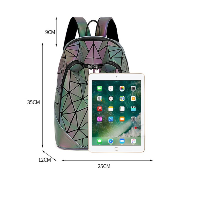 3-piece Rainbow Luminous Geometric Shoulder Bags Backpacks Wallet 2021  Multi-Colors Street Wear Casual Holographic