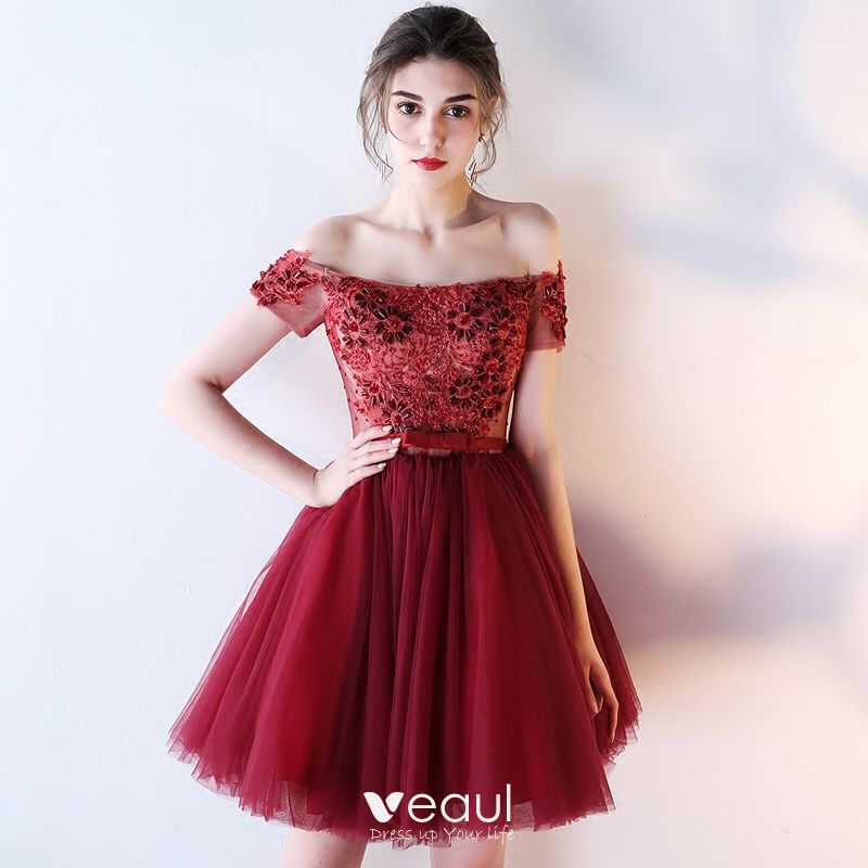 Modern / Fashion Burgundy Cocktail Dresses 2018 Ball Gown Off-The ...