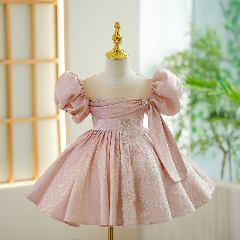 Amazon.com: Pink Lace Beaded Pearls Kids Prom Puffy Tulle Flower Girls  Dresses Ball Gowns (Pink, 2): Clothing, Shoes & Jewelry