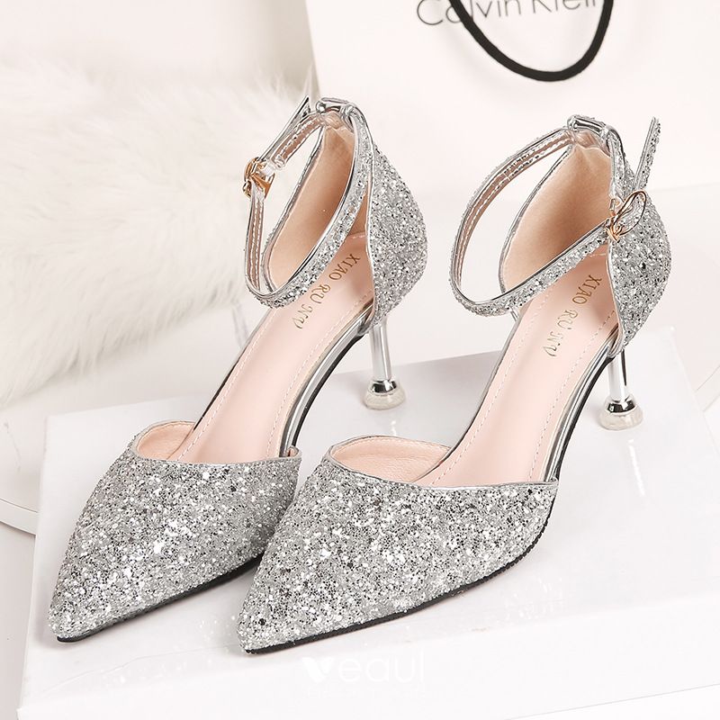 Sparkly Rose Gold Evening Party Womens Shoes 2020 Sequins Ankle Strap 6 ...