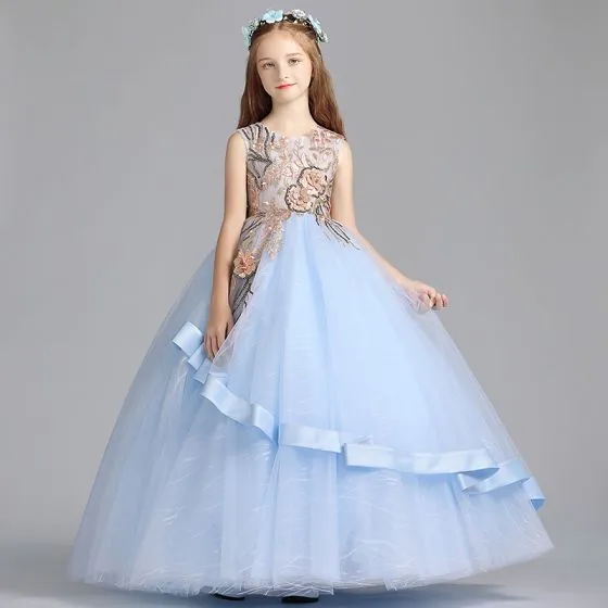 Chic / Beautiful Sky Blue Flower Girl Dresses 2019 A-Line / Princess ...